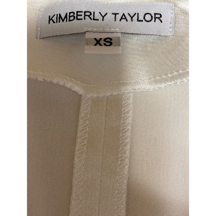 Kimberly Taylor Ivory Cream Silk Satin Long Puff Sleeve Button Down Blouse XS