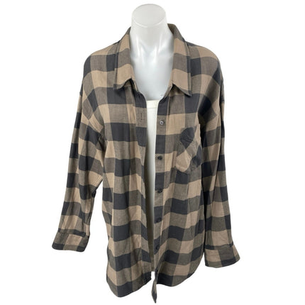 Aritzia Wilfred Brown Plaid Checkered Long Sleeve Button Down Shirt Top Size M