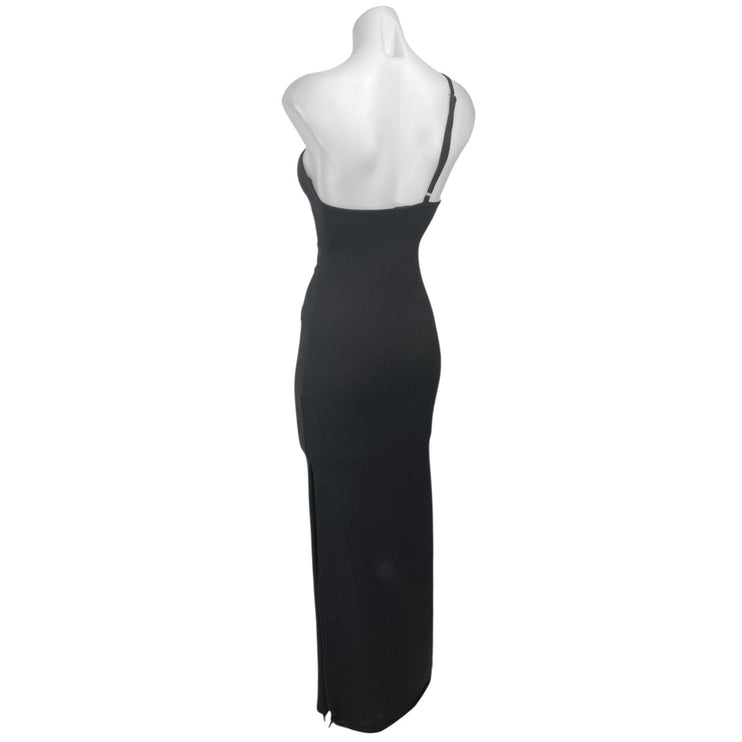 JGR & STN Black Sleeveless One Shoulder Cut Out Slit Maxi Bodycon Dress Size 2