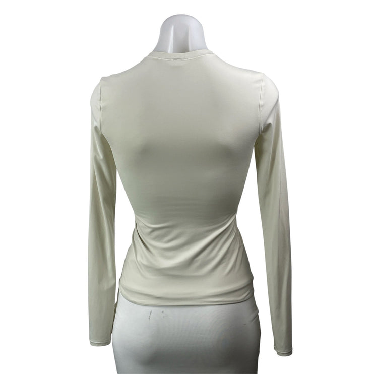 Lululemon Women's Beige Long Sleeve Mock Neck Slim Fitted T Shirt Tee Top XS