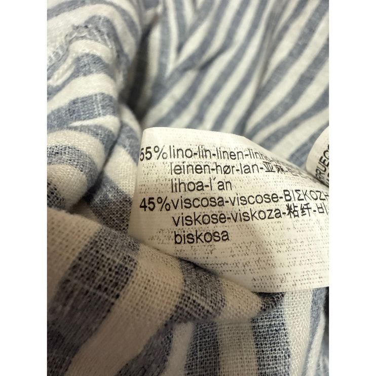 Zara Women's Blue Linen Striped Short Sleeve Crop Button Down Shirt Top Size XS