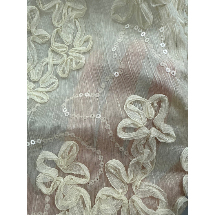 NEW Zara White Textured Floral Chiffon Long Sleeve Button Down Shirt Blouse XL