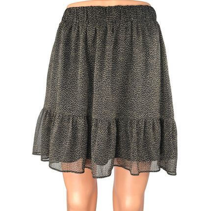 NEW Ann Taylor LOFT Black Pull On Polka Dots High Waisted Ruffle Mini Skirt XS