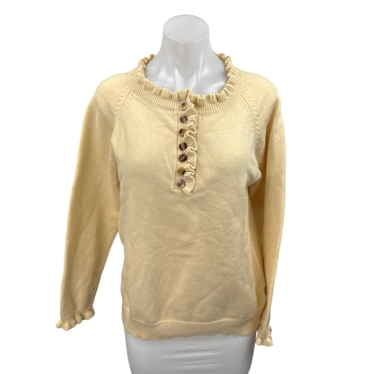 BTFBM Women's Cream Ruffle Long Sleeve Knit Button Sweatshirt Sweater Top Size M