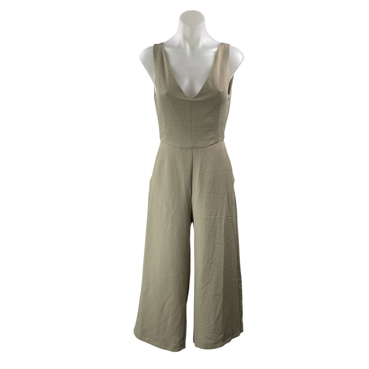 Dress Forum Women's Tan Khaki Sleeveless Cropped Wide Leg Romper Jumpsuit Size S