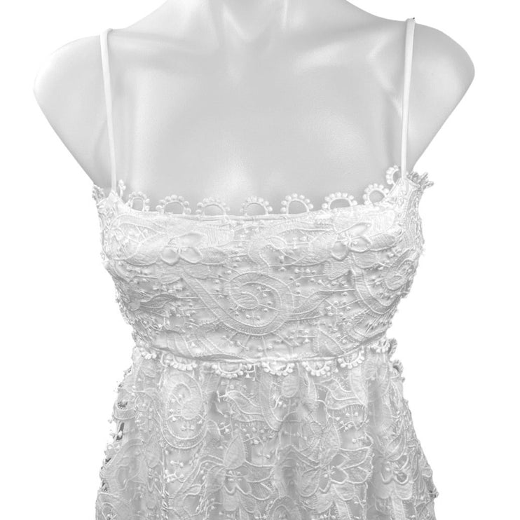 Saylor Wendie White Floral Lace Embroidery Cutout Open Back Strap Midi Dress S