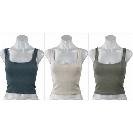 3 Pcs SKIMS Women's Gray Beige Olive Green Sleeveless Crop Tank Top Sets Sz M