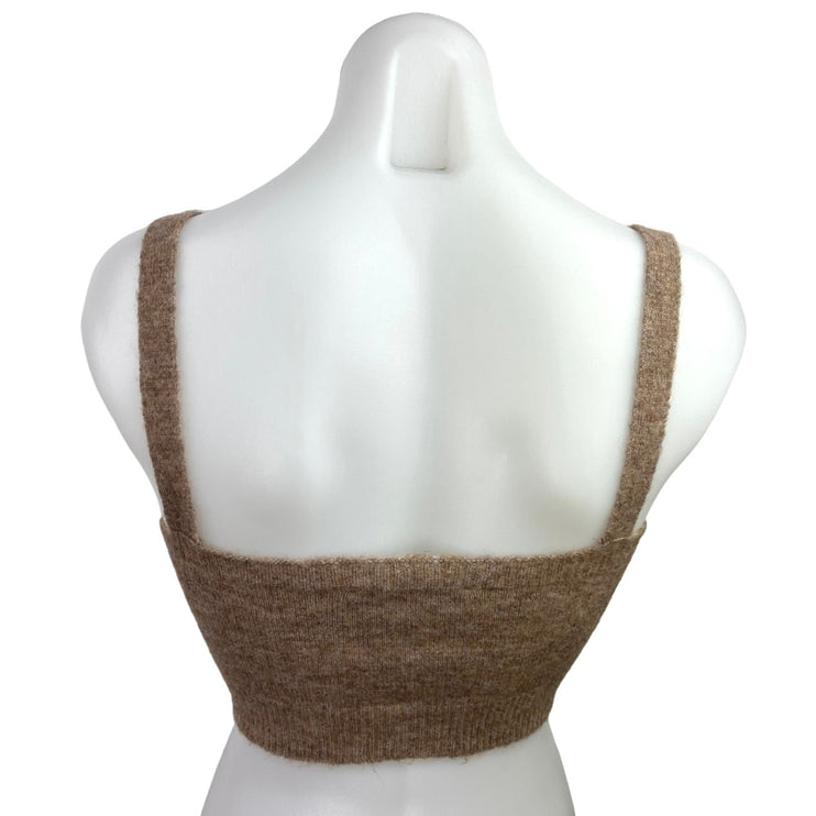 Zara Brown Wool Cozy Knit Sleeveless Strap Cropped Sweater Cami Tank Top Size S