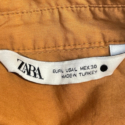 Zara Tan Brown Long Sleeve Hi-Low Button Down Shirt Tunic Mini Dress Size L