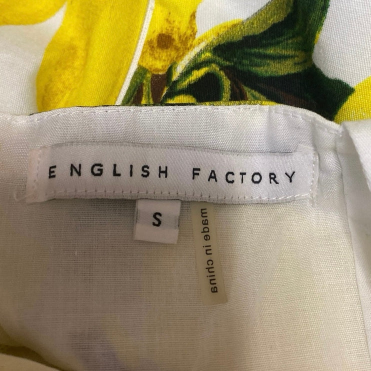 English Factory White Yellow Lemon Short Puff Sleeve Fit & Flare Mini Dress S