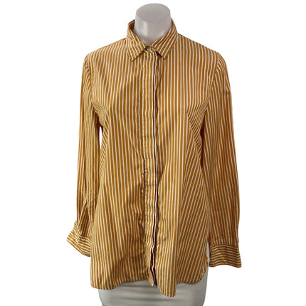 COS Women's Mustard Yellow Long Sleeve Striped Button Down Shirt Top Size 8