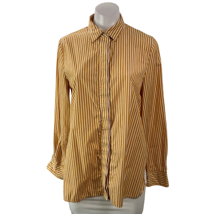 COS Women's Mustard Yellow Long Sleeve Striped Button Down Shirt Top Size 8