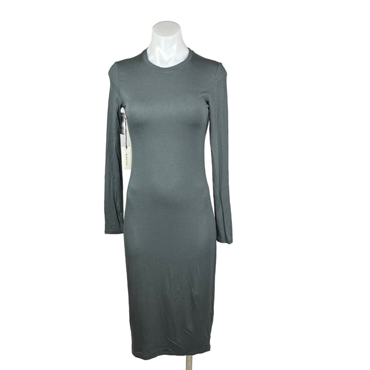 Aritzia Babaton NWT Women’s Green Gray Crew Long Sleeve T Shirt Midi Dress XSP