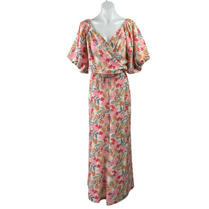 Fashion Nova Pink Floral Puff Sleeve Faux Wrap Wide Leg Blouse & Pants Set Sz 1X