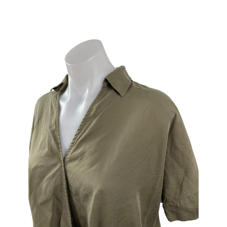Lou & Grey for Loft Women's Green Collared Short Sleeve Wrap Front Blouse Top S