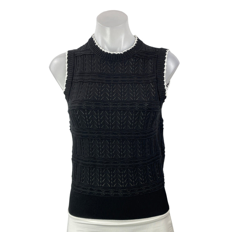 Madewell Black White Chevron Pointelle Sleeveless Sweater Vest Tank Top Size S