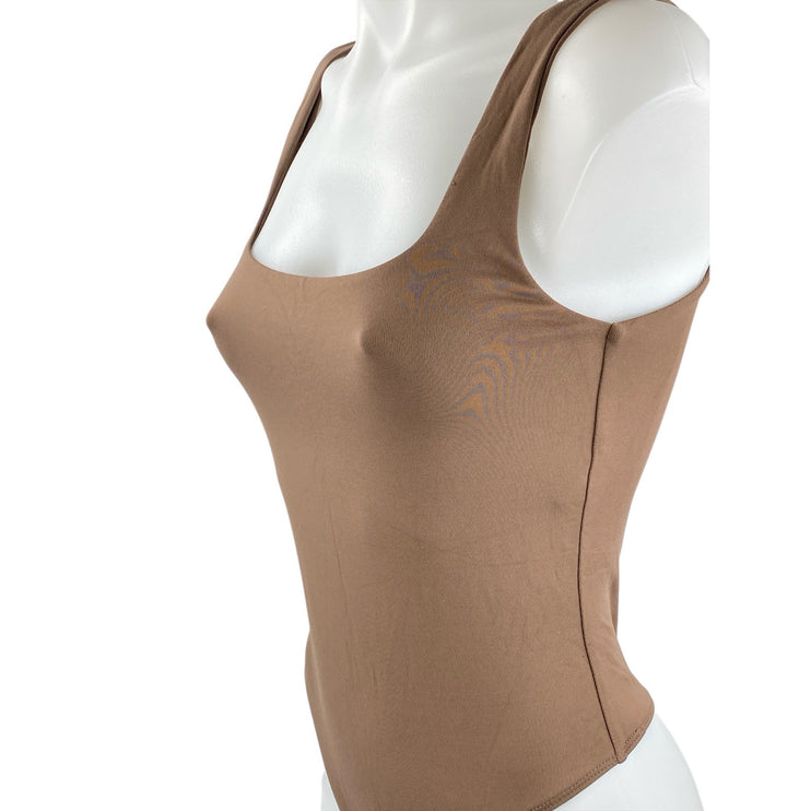 Aritzia Babaton Tan Sleeveless Square Neck Thong Cami Tank Bodysuit Top Size M