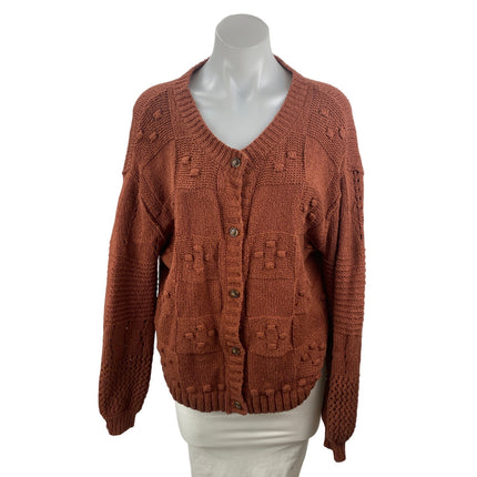 Anthropologie Pilcro Brown Knit Textured Long Sleeve Cardigan Sweater Top Size M