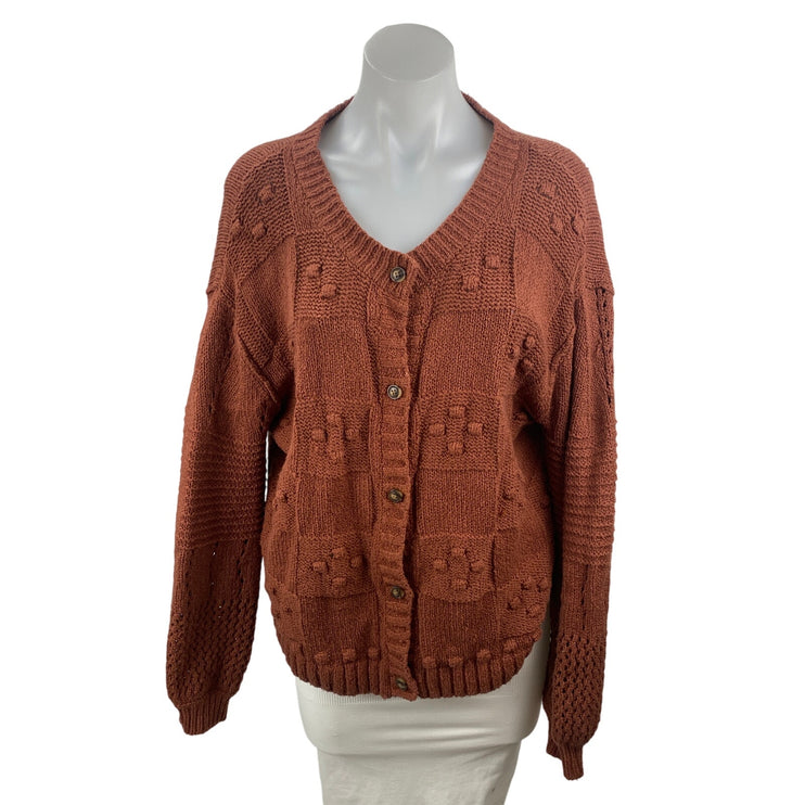 Anthropologie Pilcro Brown Knit Textured Long Sleeve Cardigan Sweater Top Size M
