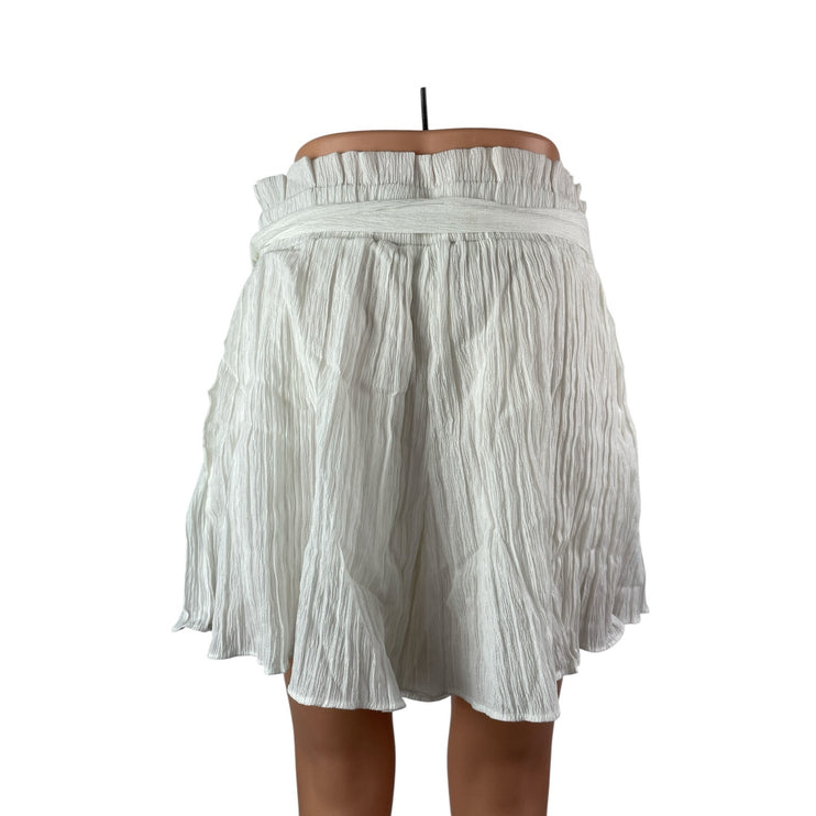 Lulus Womens White Shirred Ruffled Tie Waist High Rise Mini A-Line Skort Skirt L