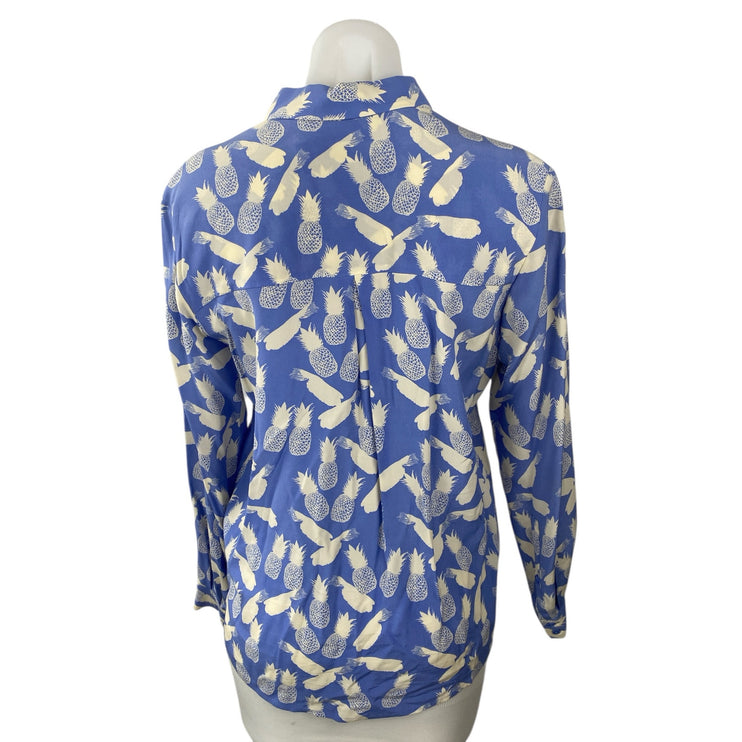 & Other Stories 100% Silk Blue Pineapple Print Long Sleeve Button Up Shirt Top 4