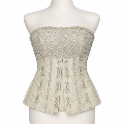 Mehak Sharma Women's White Sleeveless Strapless Beaded Corset Bustier Top XS/S