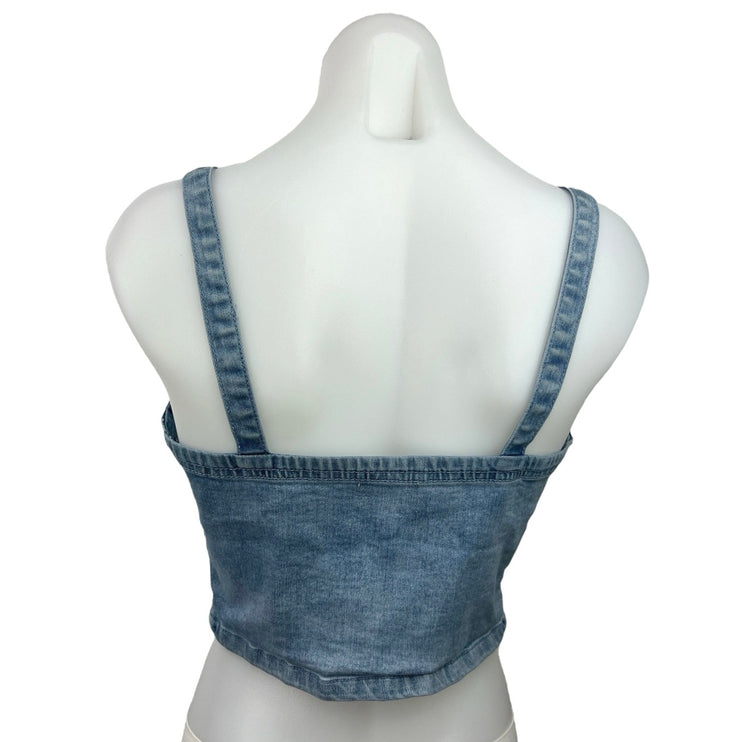 Superdown Women's Blue Denim Square Neck Button Front Cami Tank Crop Top Size M