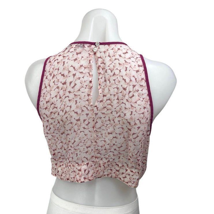 Elizabeth and James Women's Pink 100% Silk Floral Sleeveless Tank Crop Top Sz M