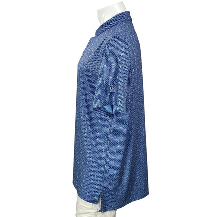 Peter Millar Men's Blue Geometric Golf Casual Short Sleeve Polo Shirt Top Size L