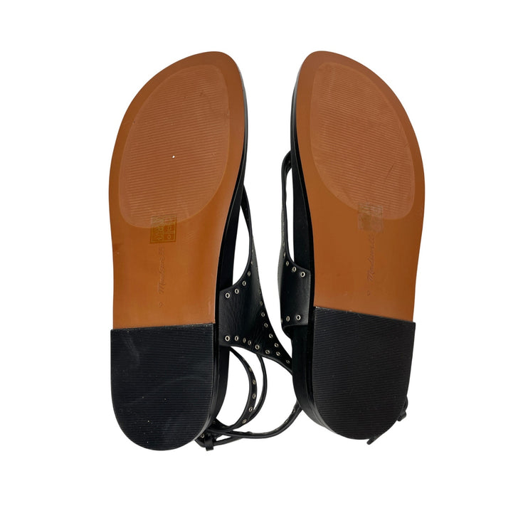 NEW Madewell Eleni Ankle-Wrap Thong Women's Black Grommet  Leather Sandals 9