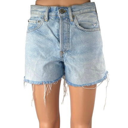 Zara Blue Light Wash High Rise Raw Hem Frayed Cut Off Denim Jean Shorts Size 2