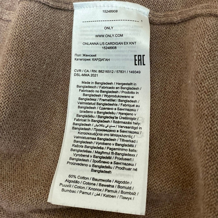 Only Women Onlanna Brown Tan Knit Long Sleeve Open Cardigan Sweater Top Size XS
