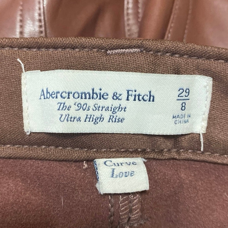 Abercrombie & Fitch The 90s Straight Ultra High Rise Brown Faux Leather Pants 8