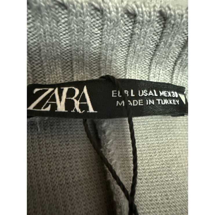 NEW Zara Women's Gray Knit Long Sleeve Crew Neck Pullover Sweater Top Size L