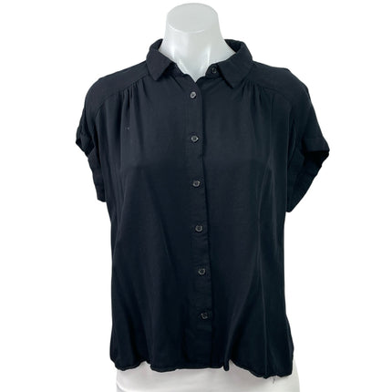 Rose + Olive Women's Black Short Sleeve Collared Button Down Shirt Top Size L