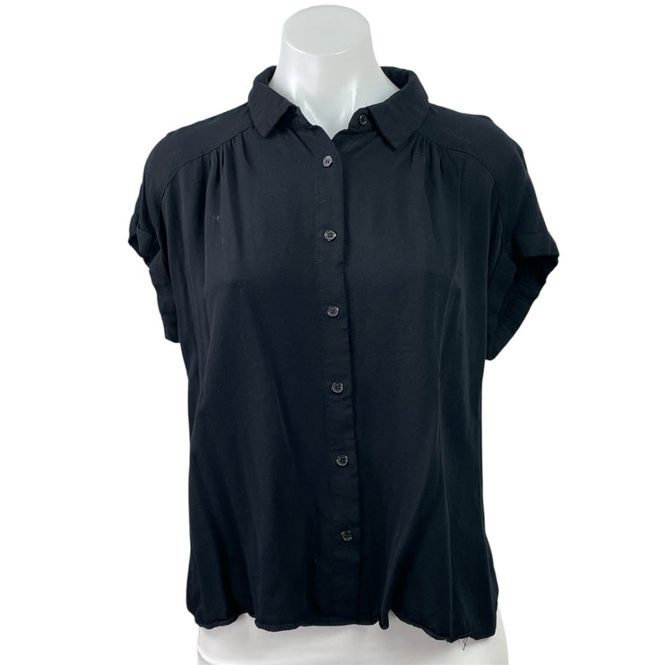Rose + Olive Women's Black Short Sleeve Collared Button Down Shirt Top Size L