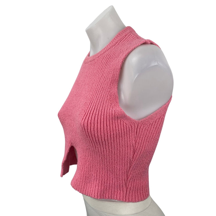Zara Women's Pink Slit Split Ribbed Knit High Neck Sleeveless Sweater Vest Top S