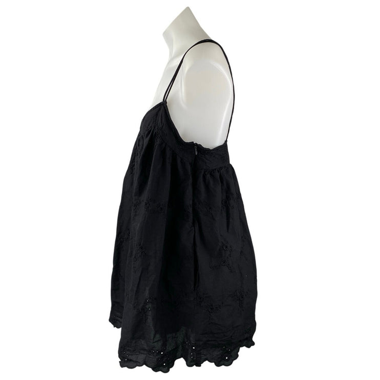 Zara Women's Black Eyelet Embroidered Sleeveless Cami Camisole Mini Tank Dress L