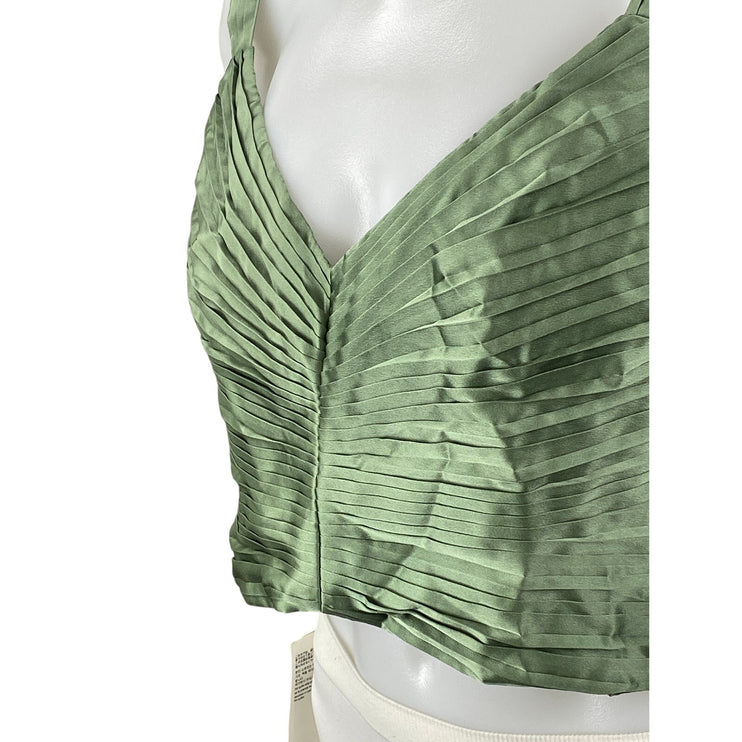 NEW Abercrombie & Fitch Green Silk Satin Pintucked Sleeveless V Neck Crop Top L