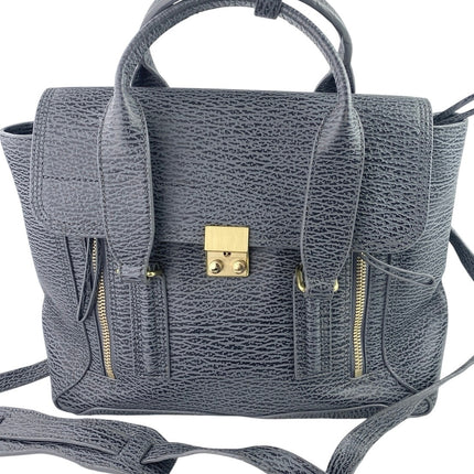 3.1 Phillip Lim Pashli Medium Black Gold Leather Satchel Crossbody Handbag OS