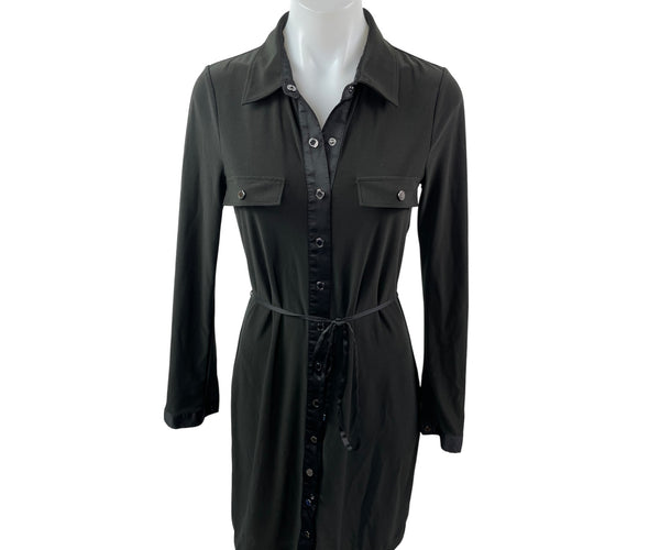 White House Black Market Black Long Sleeve Tie Button Down Mini Shirt  Brie