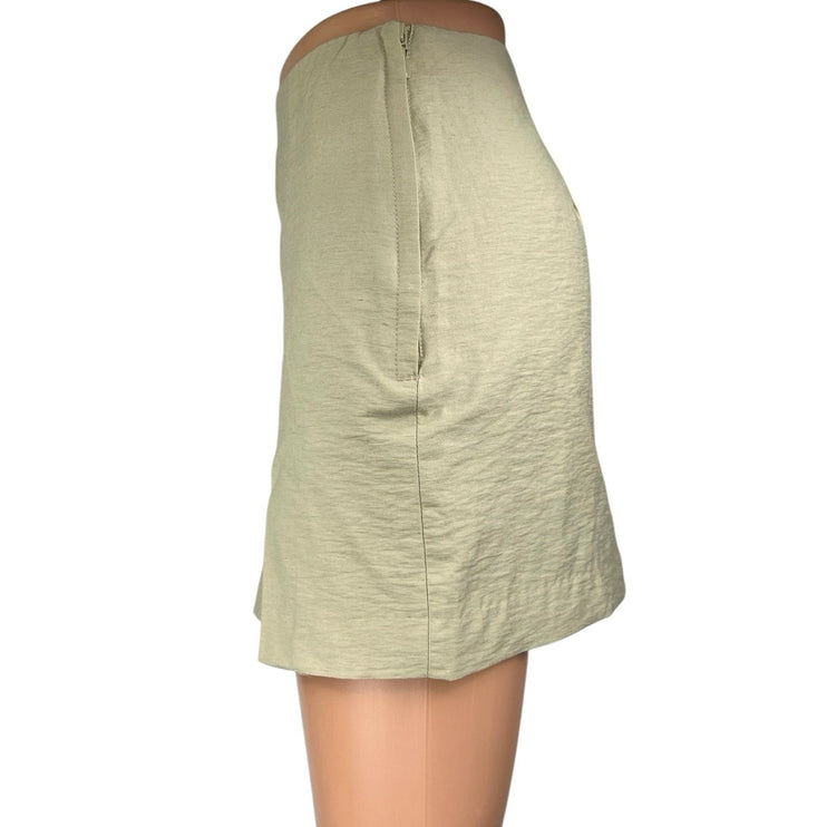 H&M Women's Beige Linen Side Zip Slit Casual Mini Straight Pencil Skirt Size 6