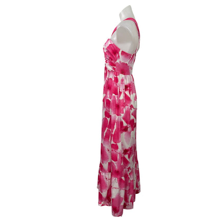 Grace Karin Pink Floral Cross Strap Sleeveless Summer Pleated ALine Maxi Dress S