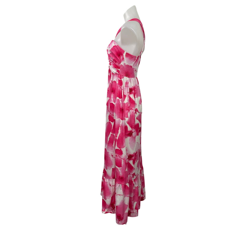 Grace Karin Pink Floral Cross Strap Sleeveless Summer Pleated ALine Maxi Dress S