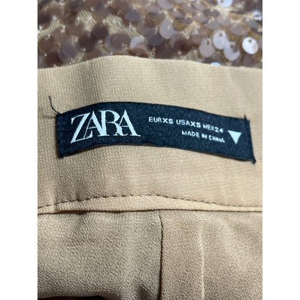 Zara Women's Brown Sequin Sparkly High Waisted Straight Trousers Pants Size XS