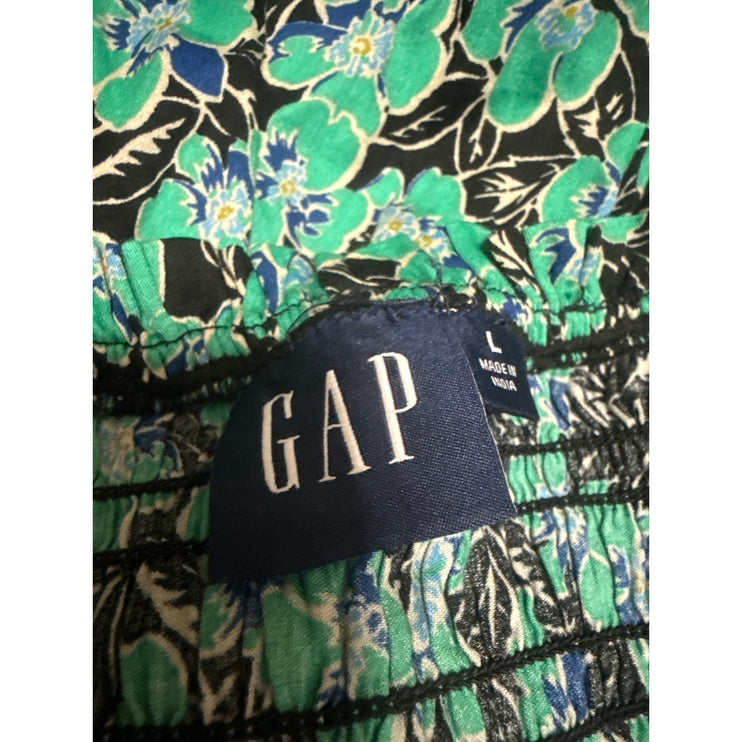 GAP Green Floral Botanical Smocked Sleeveless Mini Tank Flare A-Line Dress Sz L