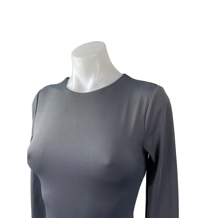 Express Body Contour Gray Long Sleeve Backless T Shirt Bodysuit Top Size XS