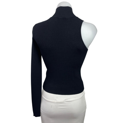 Zara Womens Black Ribbed Knit Turtleneck One Shoulder Long Sleeve Sweater Top M