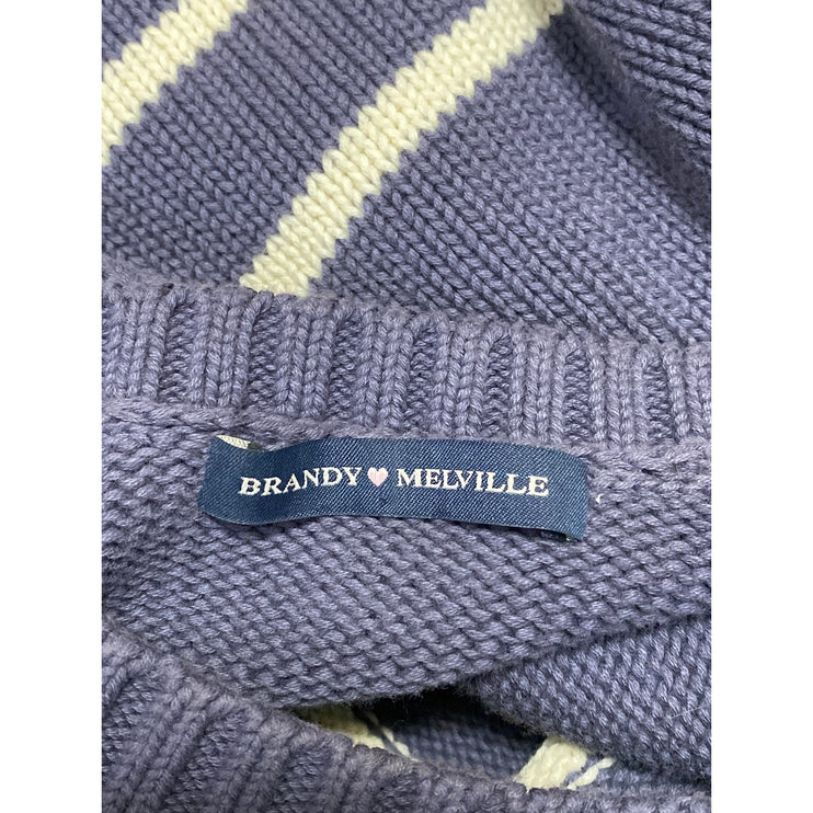 Brandy Melville Women's Purple White Striped Knit Long Sleeve Sweater Top Size L