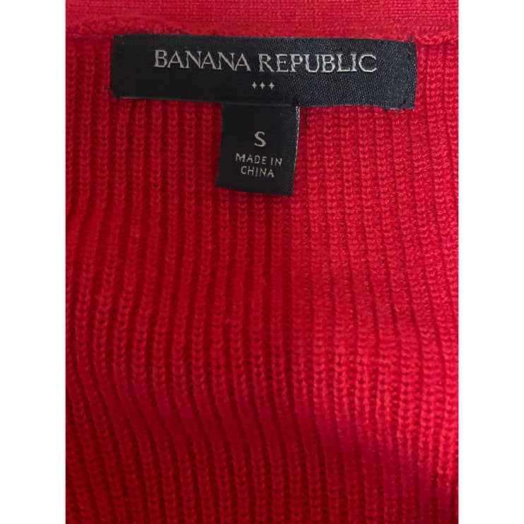Banana Republic Women's Red Ribbed Knit Long Sleeve Faux Wrap Sweater Top Size S